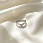Elegant Curved Chevron Pave CZ Silver Women’s Stack Ring