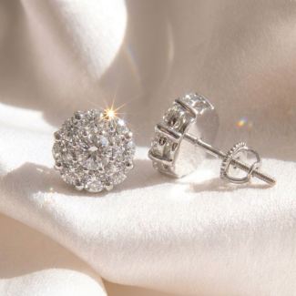 Round Halo Moissanite Stud Earrings, 925 Silver Screw‑Back Cluster Earrings for Women