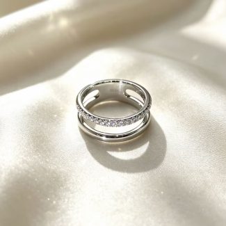 Sleek Two‑Band Pave CZ Silver Promise Ring for Everyday Layering