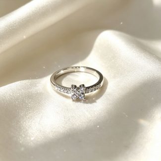 Petite Four‑Stone CZ Butterfly Silver Ring, Side Pave Stacking Band