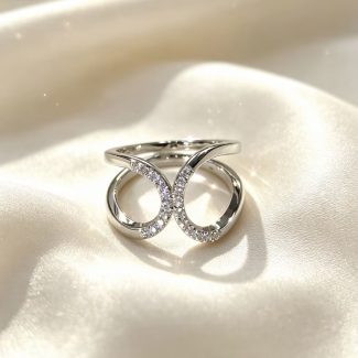 Modern Intertwined Pave CZ Infinity Silver Statement Dress Ring