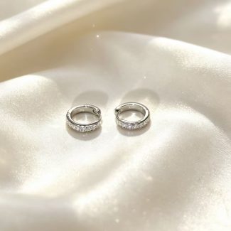 Tiny Pave Cubic Zirconia Huggie Hoops, Sterling Silver Earrings
