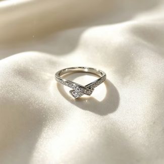 Elegant Intersecting Pave CZ Accent Princess Stone Silver Bridal Band