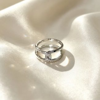 Modern Linked Double Band Sparkling Knot CZ Silver Promise Ring