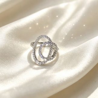 Unique Hollow Pave CZ Interlocking Oval Silver Party Jewelry Ring