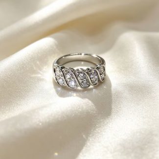 Sparkling Multi‑Oval Pave Cubic Zirconia Silver Promise Band