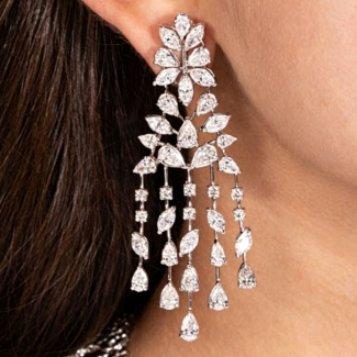 Tiered Marquise & Pear CZ Silver Pageant Prom Formal Drop Earrings