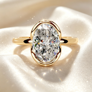 Luxury Oval Bezel‑Set Diamond Engagement Ring Solid Yellow Gold