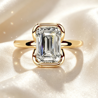 Luxury Emerald‑Cut Bezel‑Set Diamond Engagement Ring Solid Yellow Gold