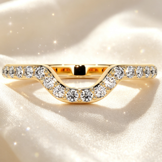 V‑Shape Scalloped Diamond Stacking Ring, Yellow Gold Contour Enhancer Band