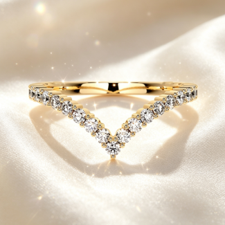 Chevron Contour Diamond Stacking Band, Women’s Yellow Gold Enhancer Ring
