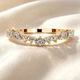 Asymmetrical Floral Diamond Stacking Band, Ladies Yellow Gold Promise Ring