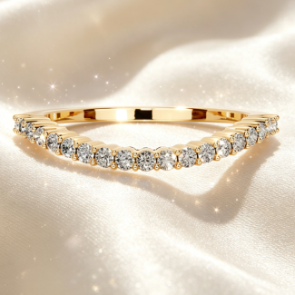 Yellow Gold Curved Diamond Enhancer Band, Women’s Stacking Wedding Guard Ring