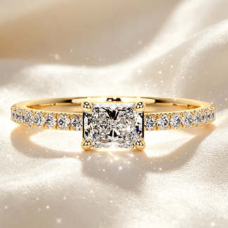 Yellow Gold Princess Cut Diamond Engagement Ring with Pavé Accent Stones