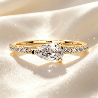 Classic Pear Diamond Solitaire Ring with Pavé Accent Shank Wedding Ring