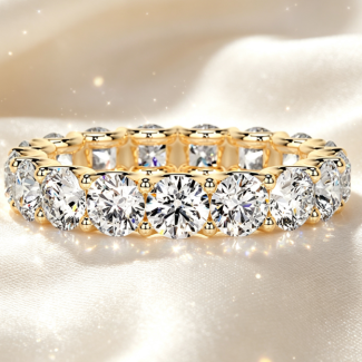 Prong‑Set Round Diamond Eternity Wedding Band, Luxury Yellow Gold Fine Jewelry