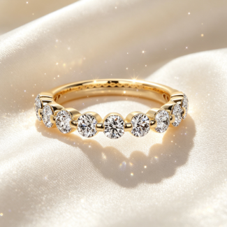 Luxury Bar‑Set Round Diamond Half Eternity Ring, Solid Yellow Gold Fine Jewelry