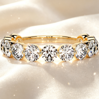 Dainty Bezel‑Link Round Cut Diamond Wedding Band, Yellow Gold Bridal Stacking Ring
