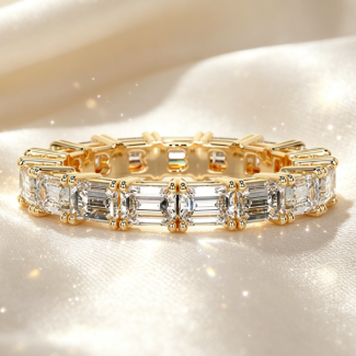 Prong‑Set Emerald Cut Diamond Continuous Full Eternity Wedding Band for Her