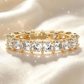 Continuous Round Cut Diamond Full Eternity Wedding Band, Premium Yellow Gold Ring for Her