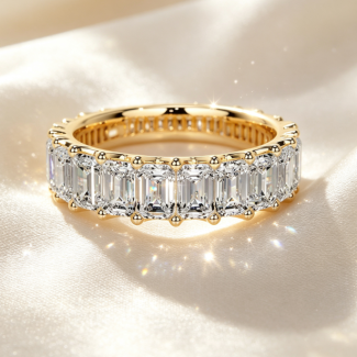 Luxury Prong‑Set Emerald‑Cut Diamond Wedding Band, Solid Yellow Gold Bridal Jewellery