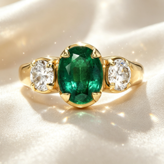 Timeless Yellow Gold Oval Emerald Three‑Stone Statement Anniversary Ring