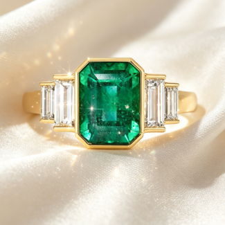 Handcrafted Emerald‑Cut Emerald Tiered Baguette Diamond Anniversary Ring