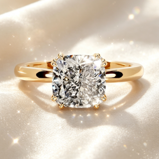 Luxury Cushion Cut Lab‑Grown Diamond Polished Band Yellow Gold Engagement Ring
