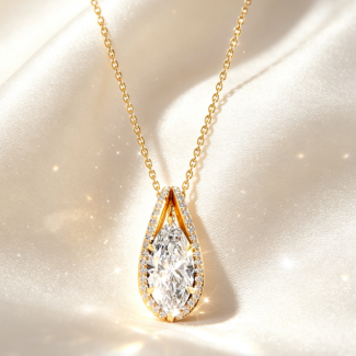 Premium Yellow Gold Marquise Halo Diamond Bridal Wedding Pendant Necklace