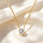 14K Yellow Gold 4‑Prong Round Single Stone Diamond Necklace for Women