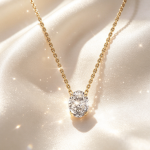 Oval Solitaire Diamond Pendant Necklace, Solid 14K Yellow Gold Dainty Chain