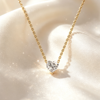 Premium Yellow Gold Single‑Stone Heart Diamond Bridal Wedding Pendant Necklace