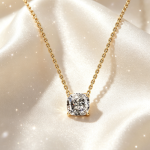 Premium Yellow Gold Single‑Stone Cushion Diamond Bridal Wedding Pendant Necklace