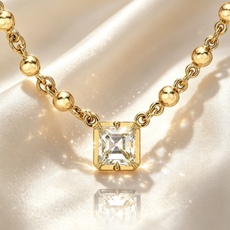Unique Beaded Chain Prong‑Set Emerald Diamond Anniversary Gift Necklace