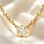 Minimalist 14K Gold Bead Chain Round Diamond Bridal Wedding Pendant Necklace