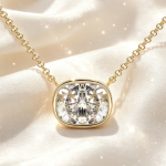 Cushion‑Cut Solitaire Diamond Bezel Set Pendant Necklace, Solid 14K Yellow Gold Cable Chain