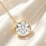 Round‑Brilliant Cut Diamond Bezel Set Pendant Necklace, Solid 14K Yellow Gold Cable Chain