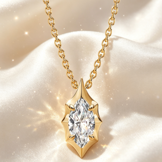 Unique Star‑Style Prong‑Set Marquise Diamond Pendant, Anniversary Gift for Her