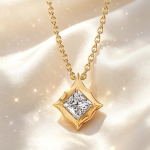 Princess‑Cut Diamond Star Frame Pendant Necklace, Solid 14K Yellow Gold Cable Chain