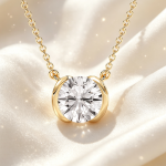 Dainty 14K Gold Chain Round Diamond Solitaire Wedding Necklace