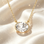 Modern Sleek Oval Diamond Half‑Bezel Pendant, Luxury Anniversary Gift for Her