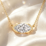 Marquise‑Cut Diamond Half‑Bezel Pendant Necklace, Solid 14K Yellow Gold Cable Chain