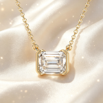 Modern Sleek Emerald Diamond Half‑Bezel Pendant, Luxury Anniversary Gift for Her