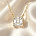Sleek Modern Square Emerald Diamond Half‑Bezel Pendant, Luxury Gift for Her
