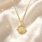 Vintage Textured Gold Medallion Pendant Necklace, Round Accent Diamond Fine Jewelry