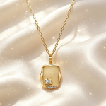 Vintage Sandblast Gold Tablet Necklace, Central Emerald Diamond & Pavé Accent Diamonds