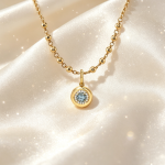 Round Aquamarine with Diamond Halo Gold Pendant, Elegant Everyday Layering Necklace