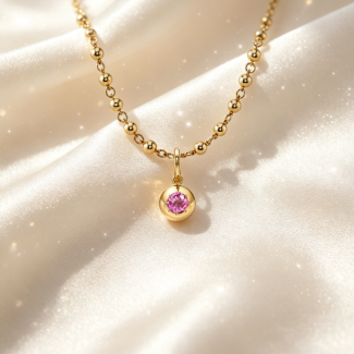 Vivid Pink Sapphire Bezel‑Set Gold Disc Pendant, Everyday Layering Luxury Necklace