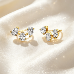 Triple Pear Diamond Gold Ear Climber Minimal Fine Jewellery