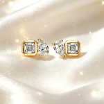 Emerald Pear Shape Moissanite Two Stone Gold Stud Earrings